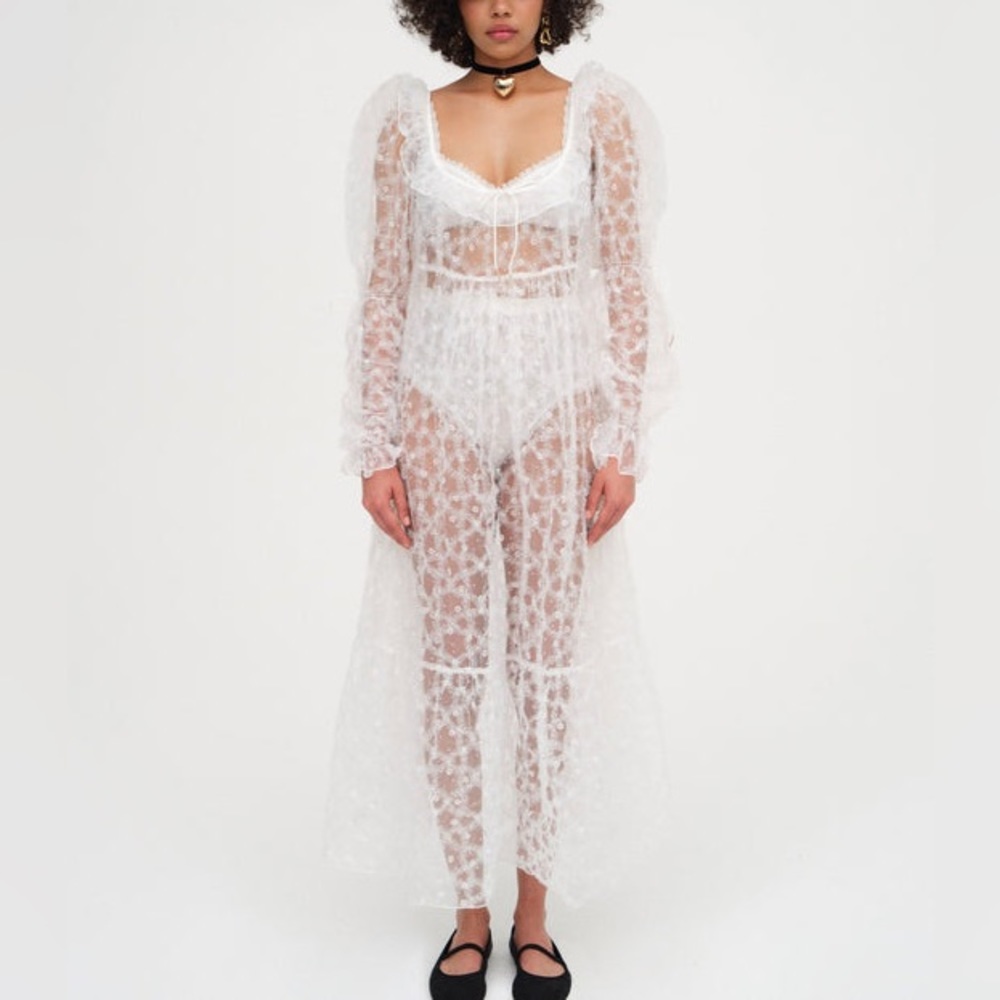 For Love And Lemons Kalea Tulle Maxi Dress white sheer tulle dress - size small